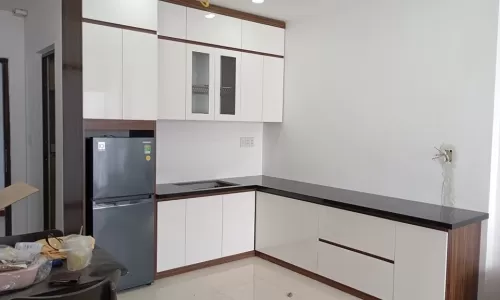 Dự Án Tủ Bếp Tone Trắng Phối Gỗ