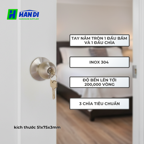 Tay nắm tròn IMUNDEX 704.13.476, Khóa phòng ngủ