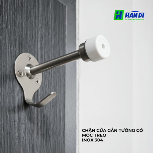 Chặn cửa gắn tường Imundex, 709.11.300, tích hợp móc treo đồ