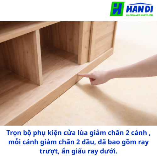 Trọn bộ phụ kiện cửa lùa giảm chấn 2 cánh