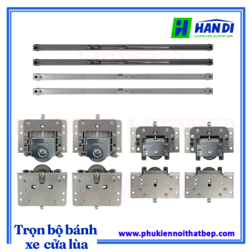Trọn bộ phụ kiện bánh xe cửa lùa tủ áo 3 cánh